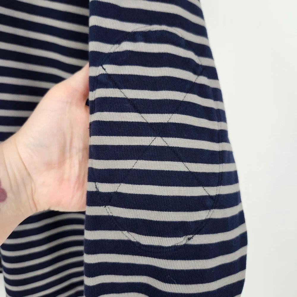 J. Crew Navy and Gray Striped Quarter Zip Up Sweater